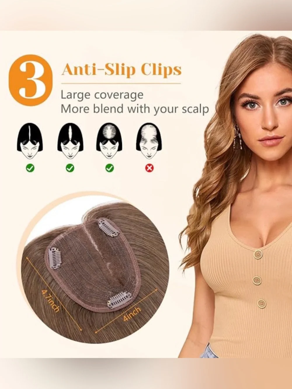 12” Dark Brown Human‎ Hair Topper Side Part #TE2